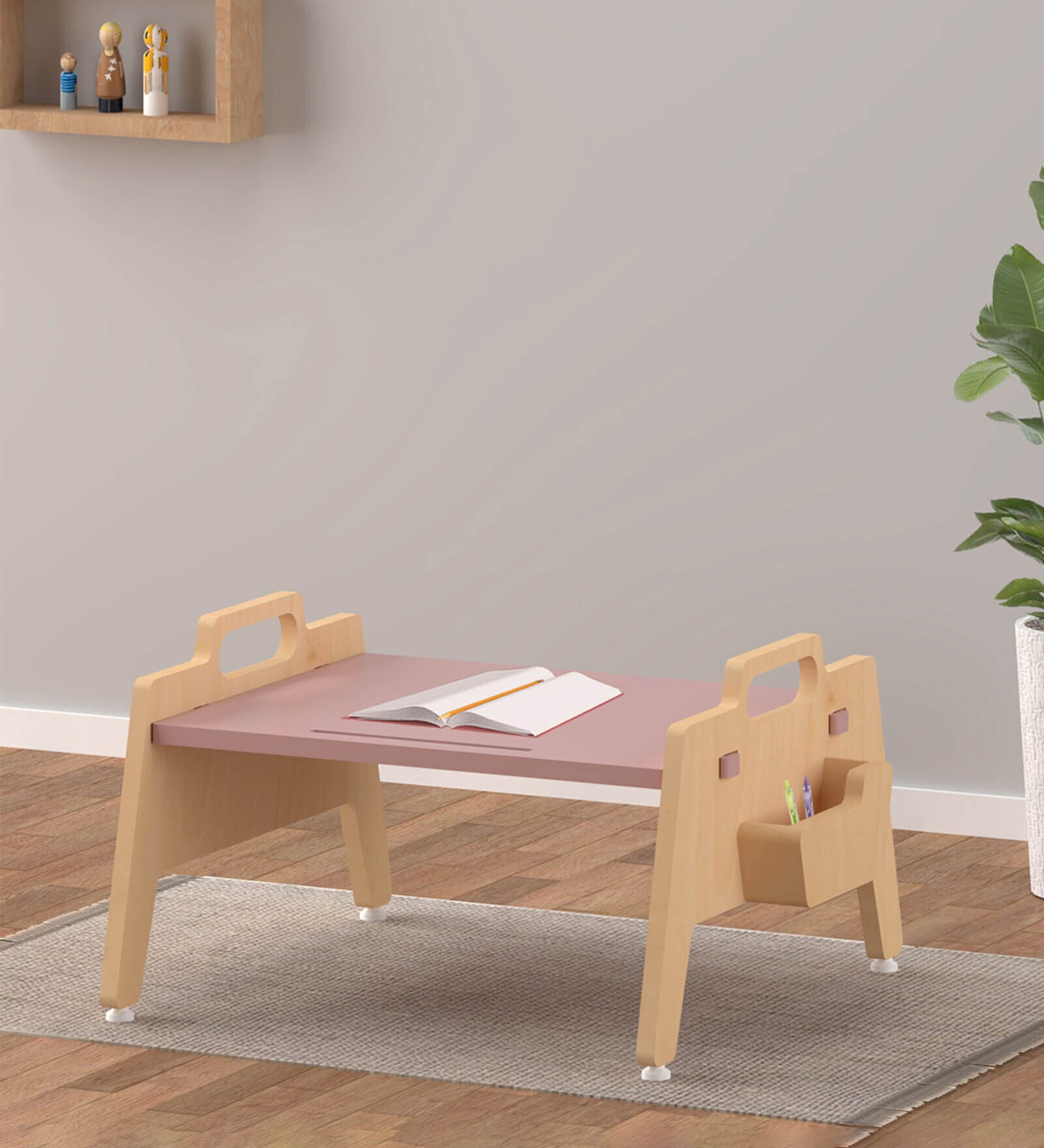 Metallic Berries Kids Study Table in Pink Colour