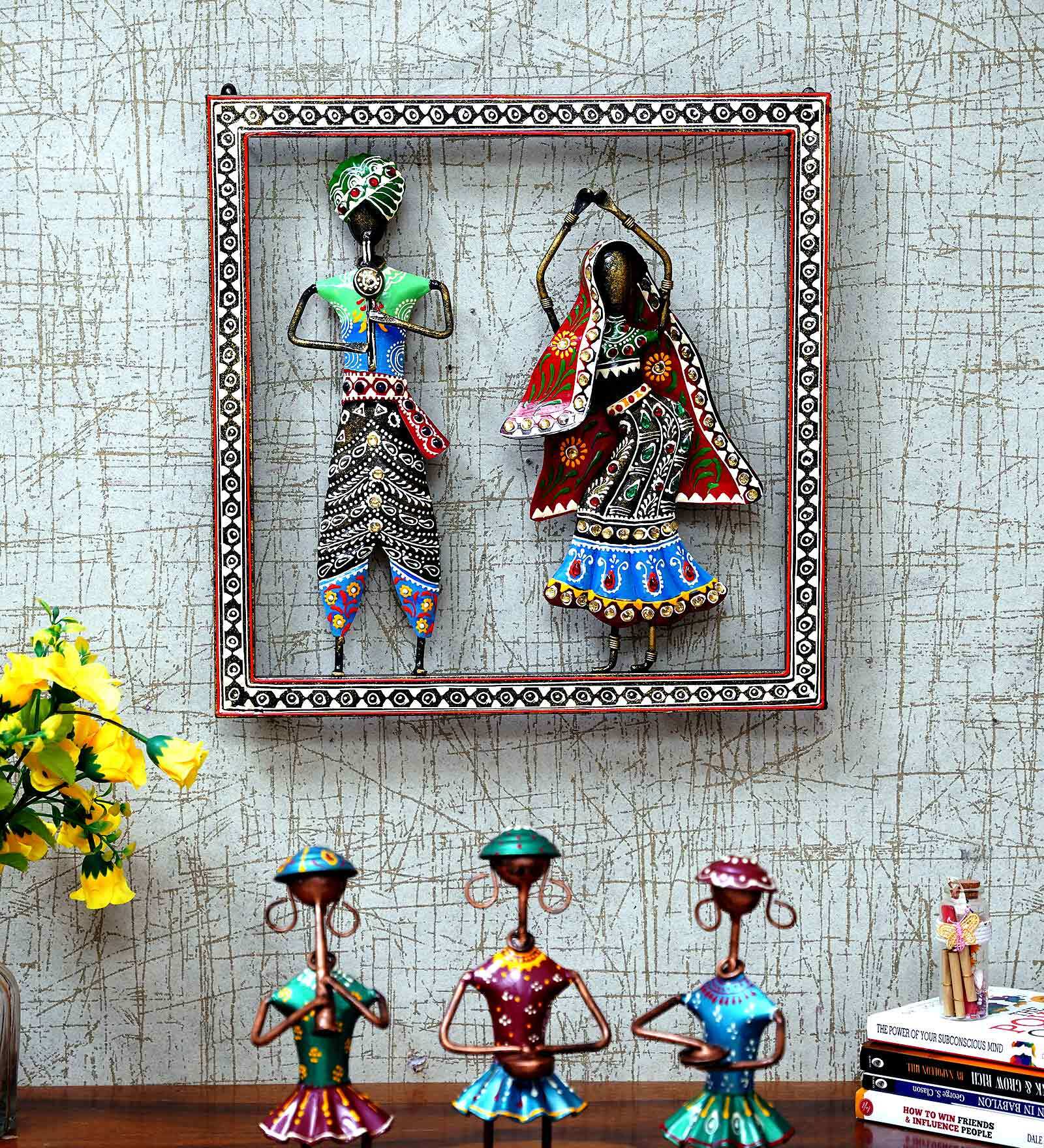 Metallic Dancer Couple Wall Hanging Frame In Yellow