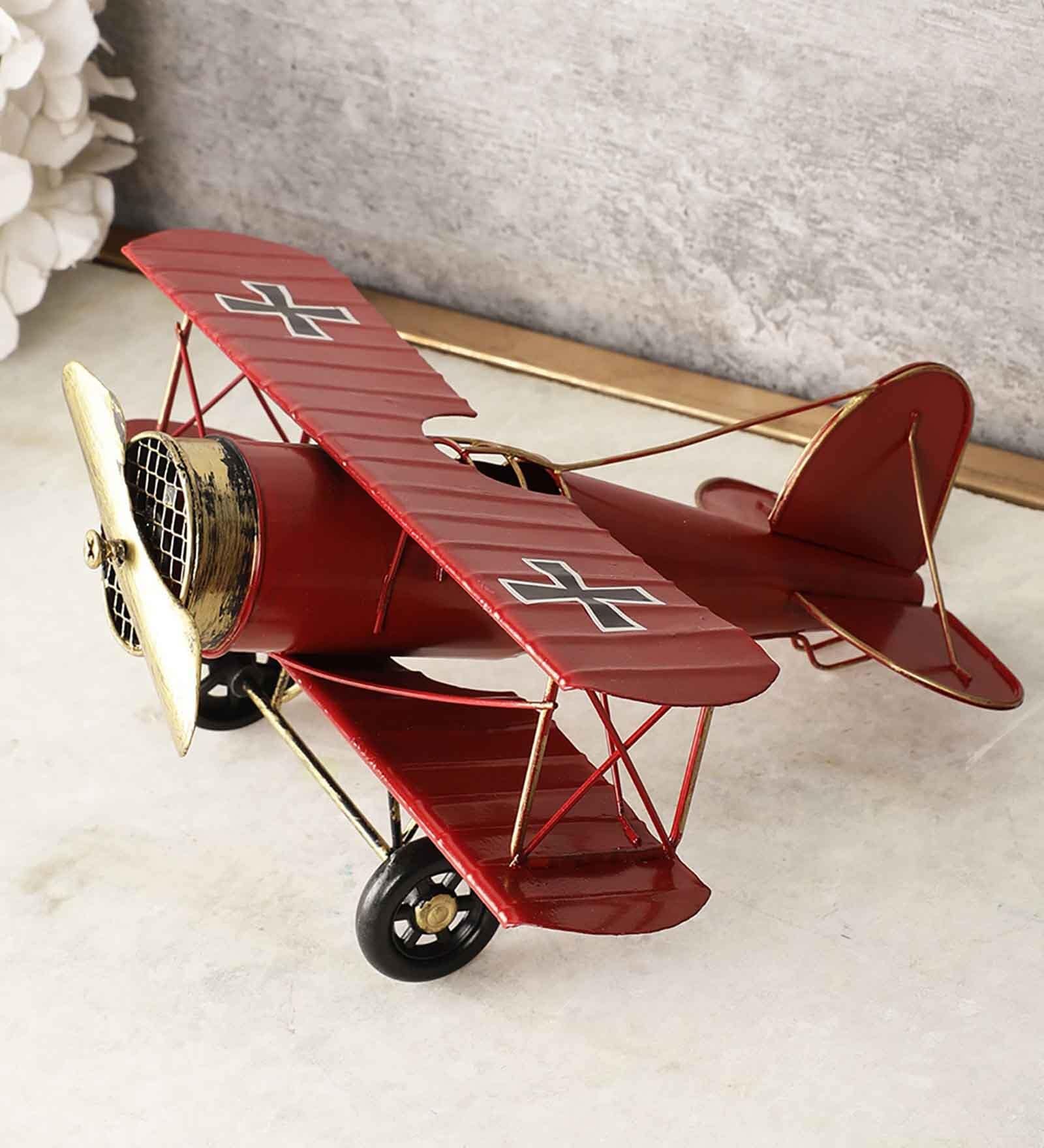 Metallic Vintage Red Airplane Miniature Showpiece
