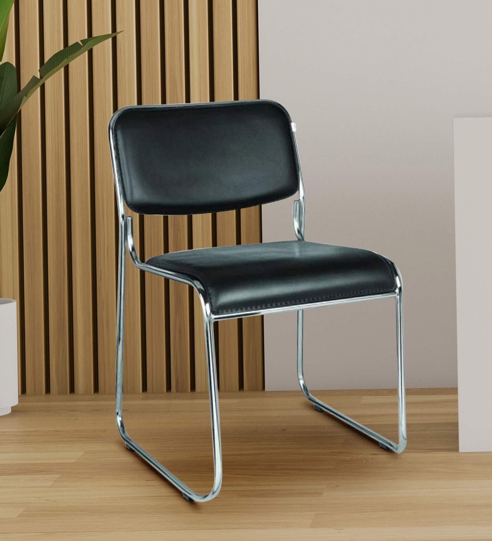 Metallica Leatherette Guest Chair in Black Colour