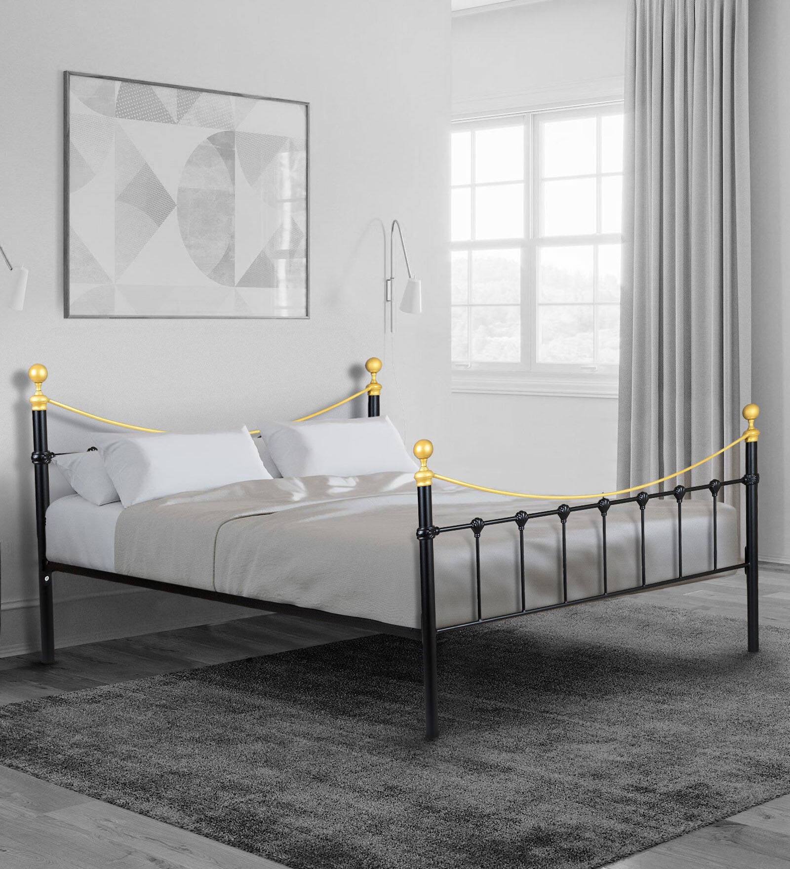 Metallika Metal Queen Size Bed in Black & Gold Colour