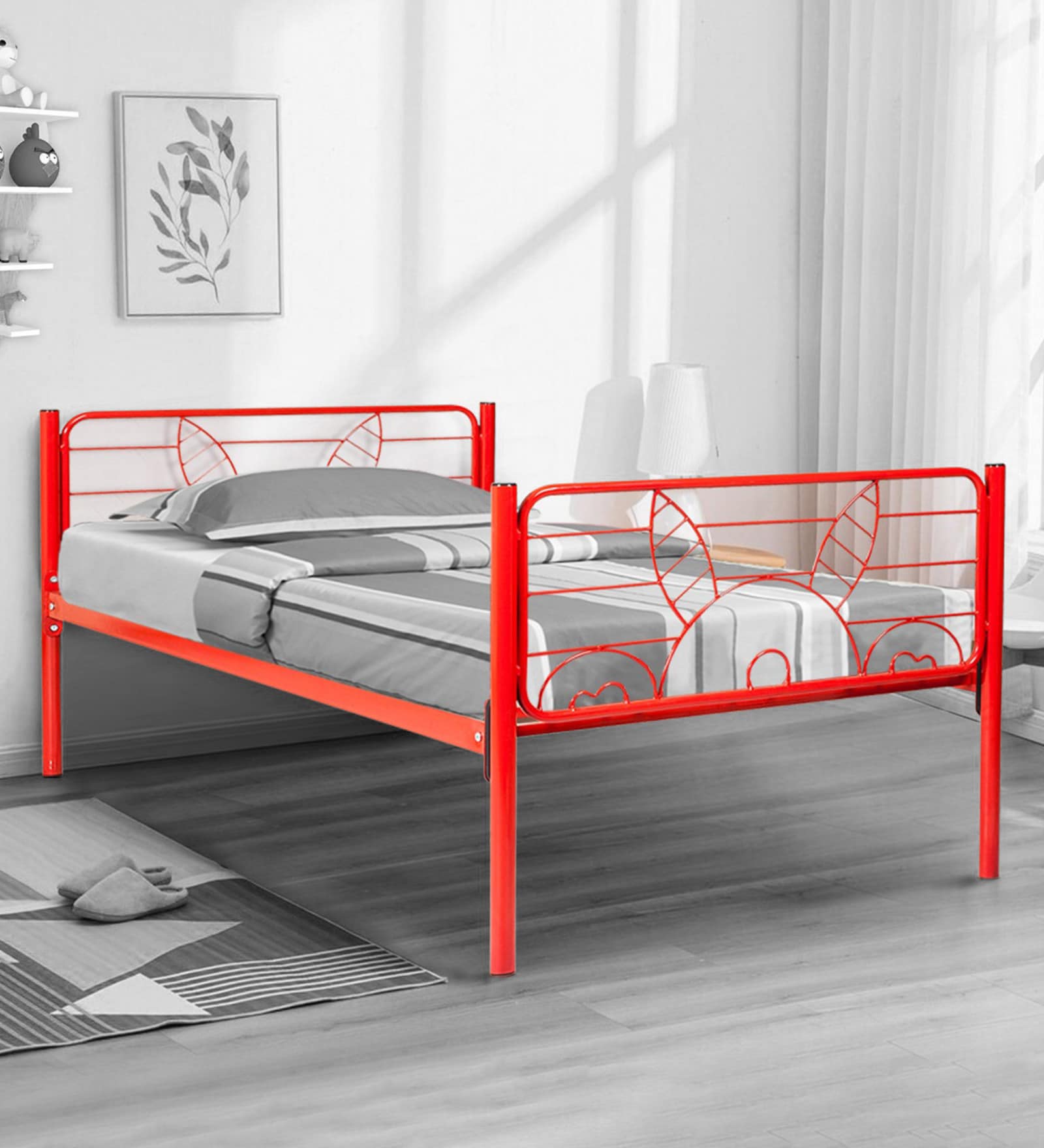 Bunny Metal Single Size Bed in Red Colour