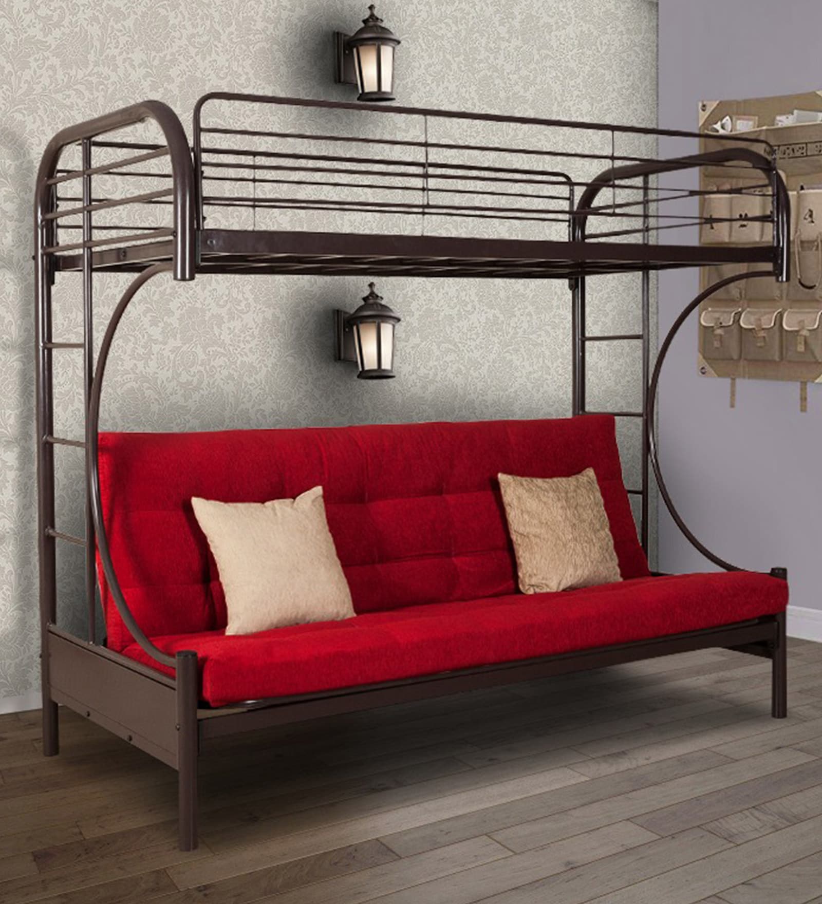 Bucharest Metal Bunk Bed in Brown and Red Colour