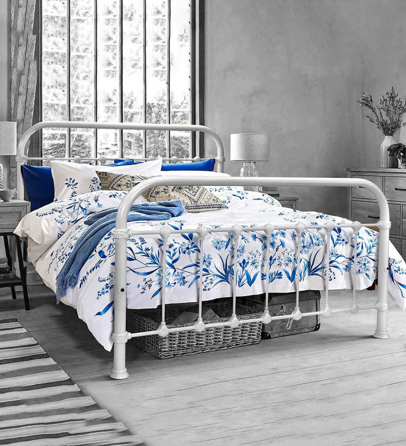 Buy Metallika Metal Queen Size Bed in Ivory Colour at 2 OFF by