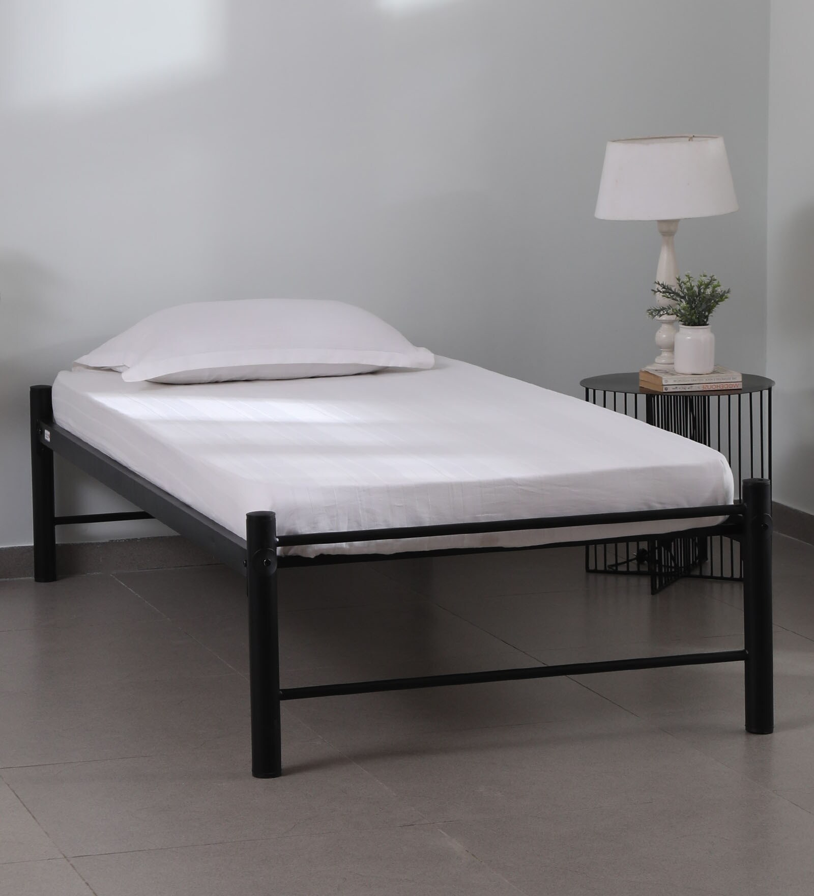 Buy Metallika Simple Metal Single Bed in Black Finish by FurnitureKraft