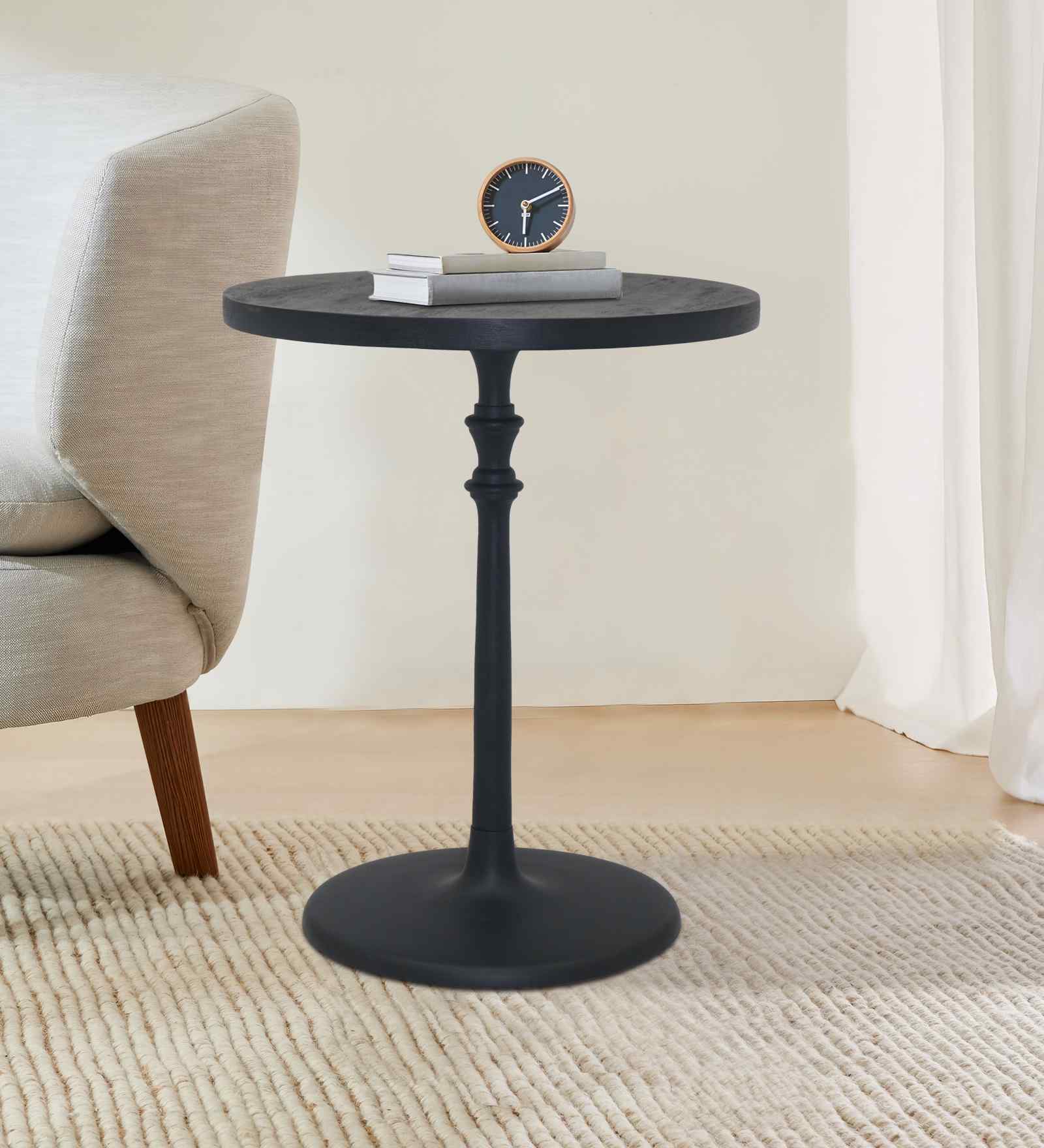 Regent Elegant Wooden Side Table In Black Finish