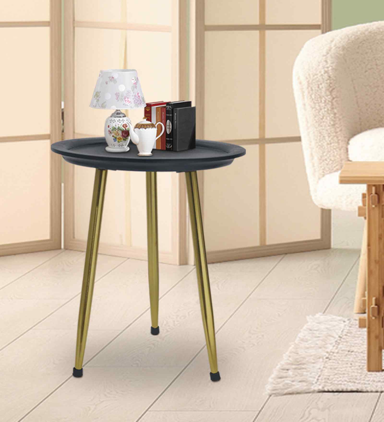 Crest Elegant Wooden Side Table In Black Finish