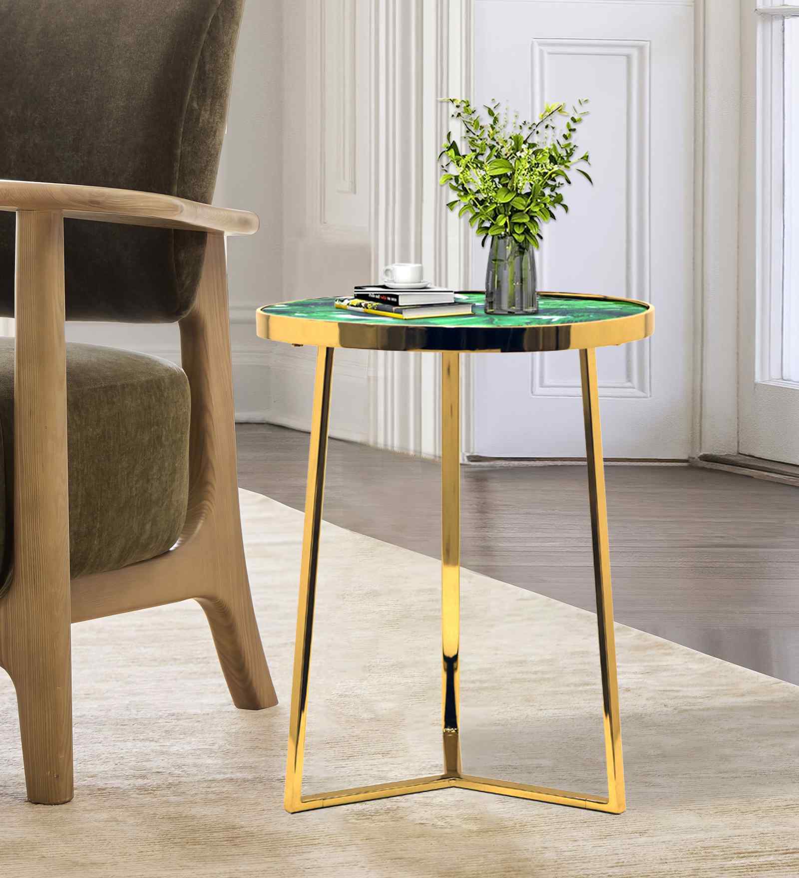Monarch Elegant Wooden Side Table In Gold Finish