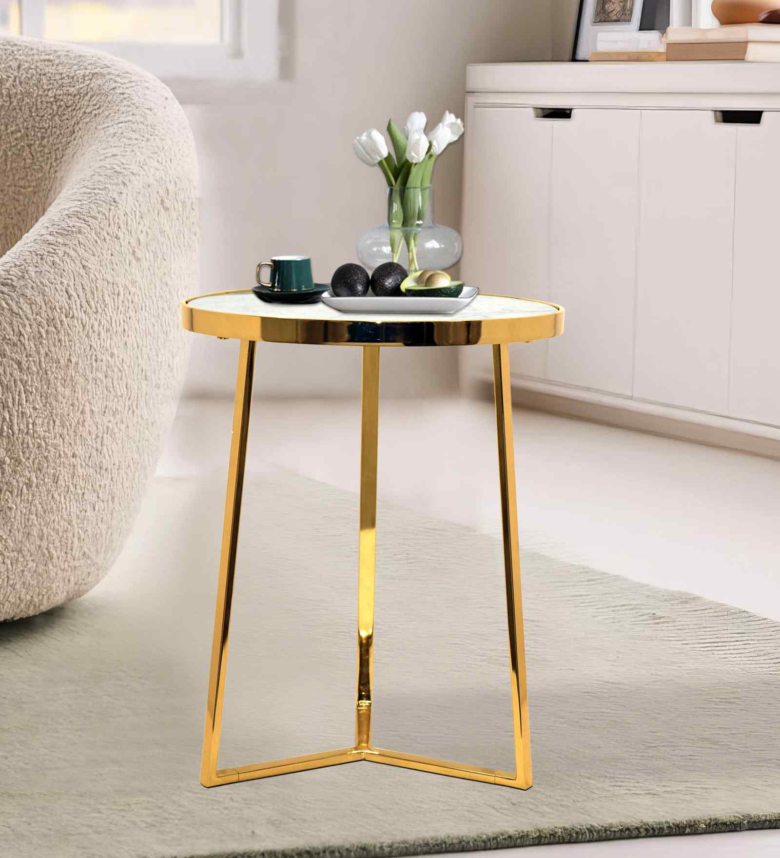 Nexa Elegant Wooden Side Table In Gold Finish
