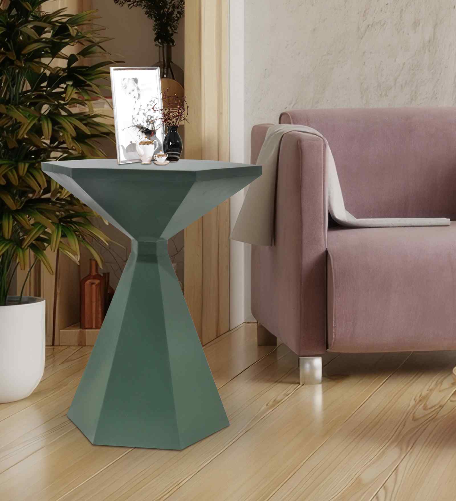 Elysian Elegant Wooden Side Table In Green Finish