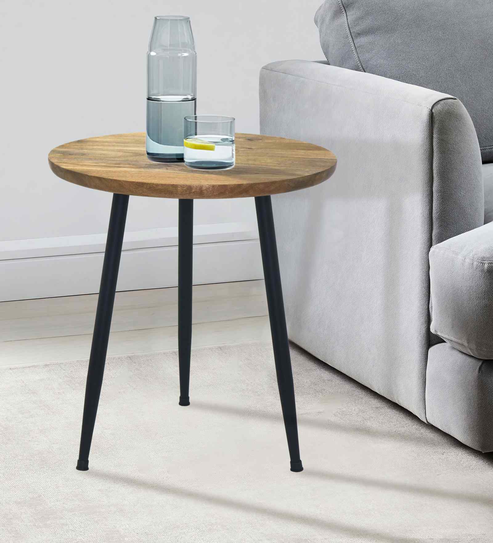 Amber Elegant Wooden Side Table In Natural Finish