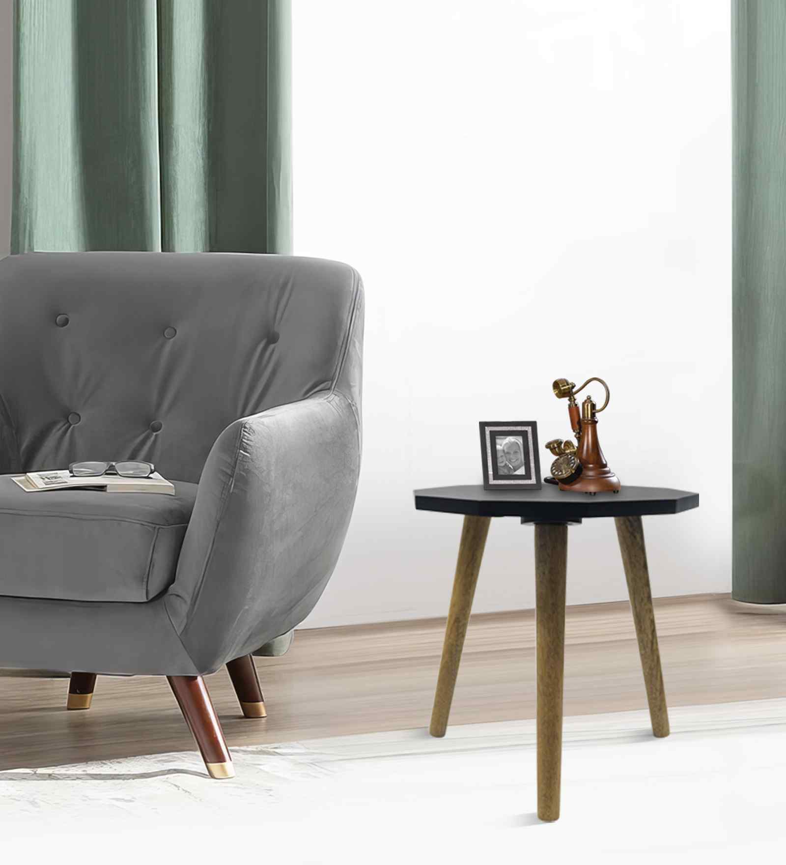 Natura Mango Wood Bedside Table In Black Finish