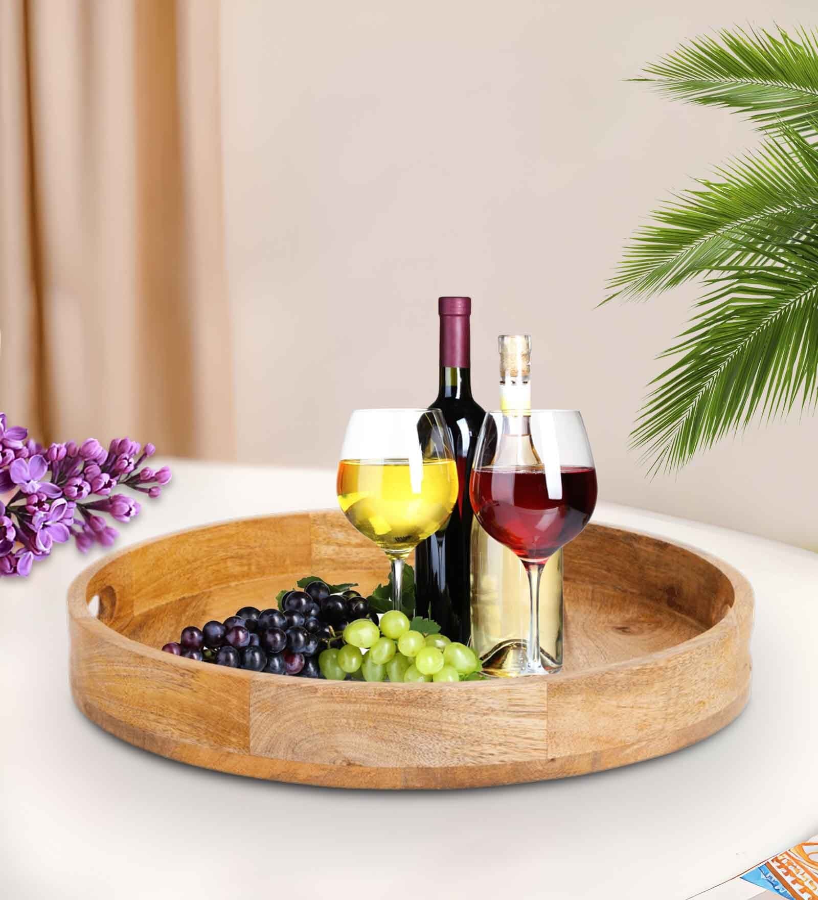 Metalsmith Wooden Serving Tray With Handle For Serving Breakfast, Tea, Coffee And Cookies