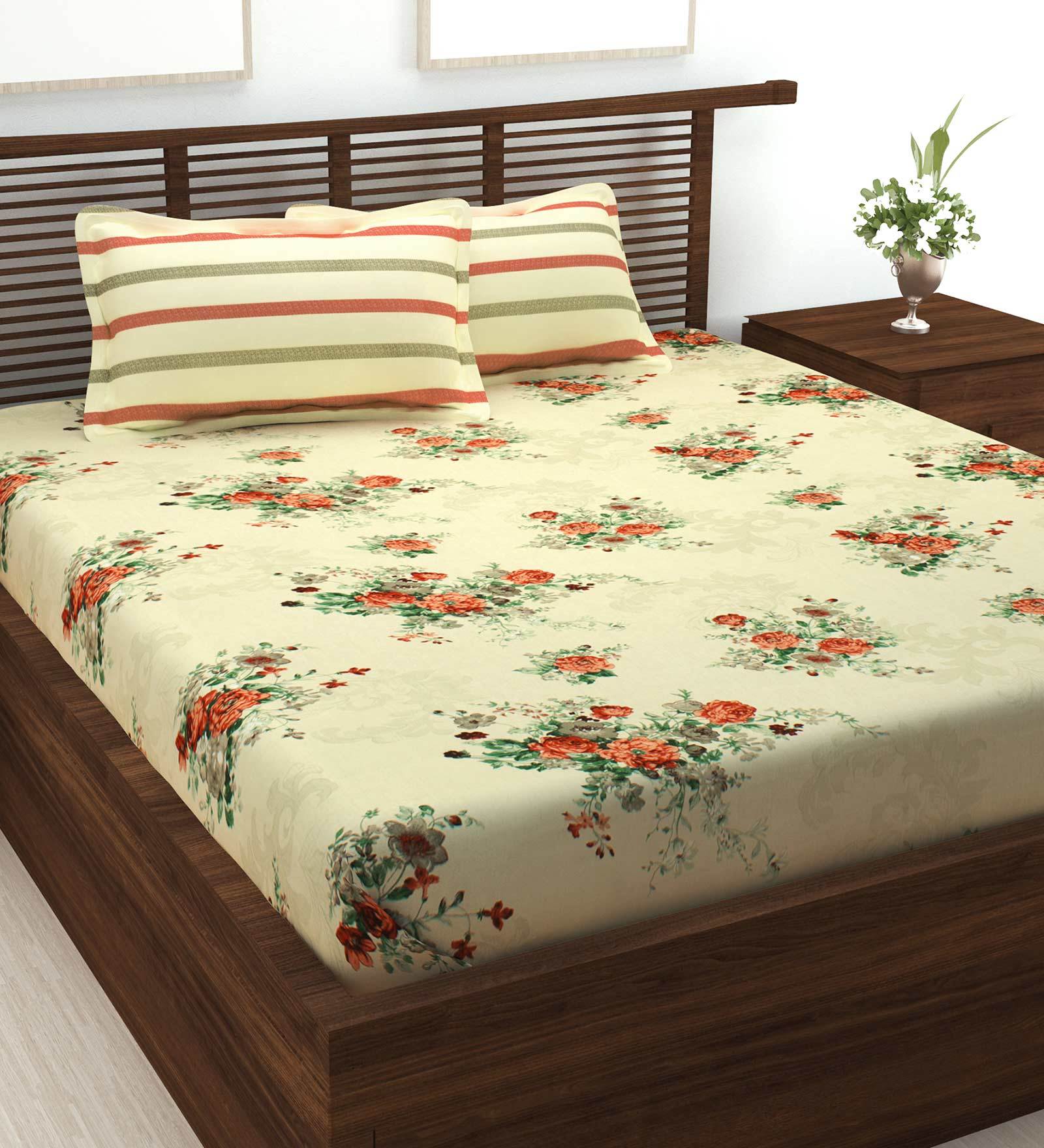 Metro Gold 100% Cotton 186TC King Size Bedsheet with 2 Pillow Covers