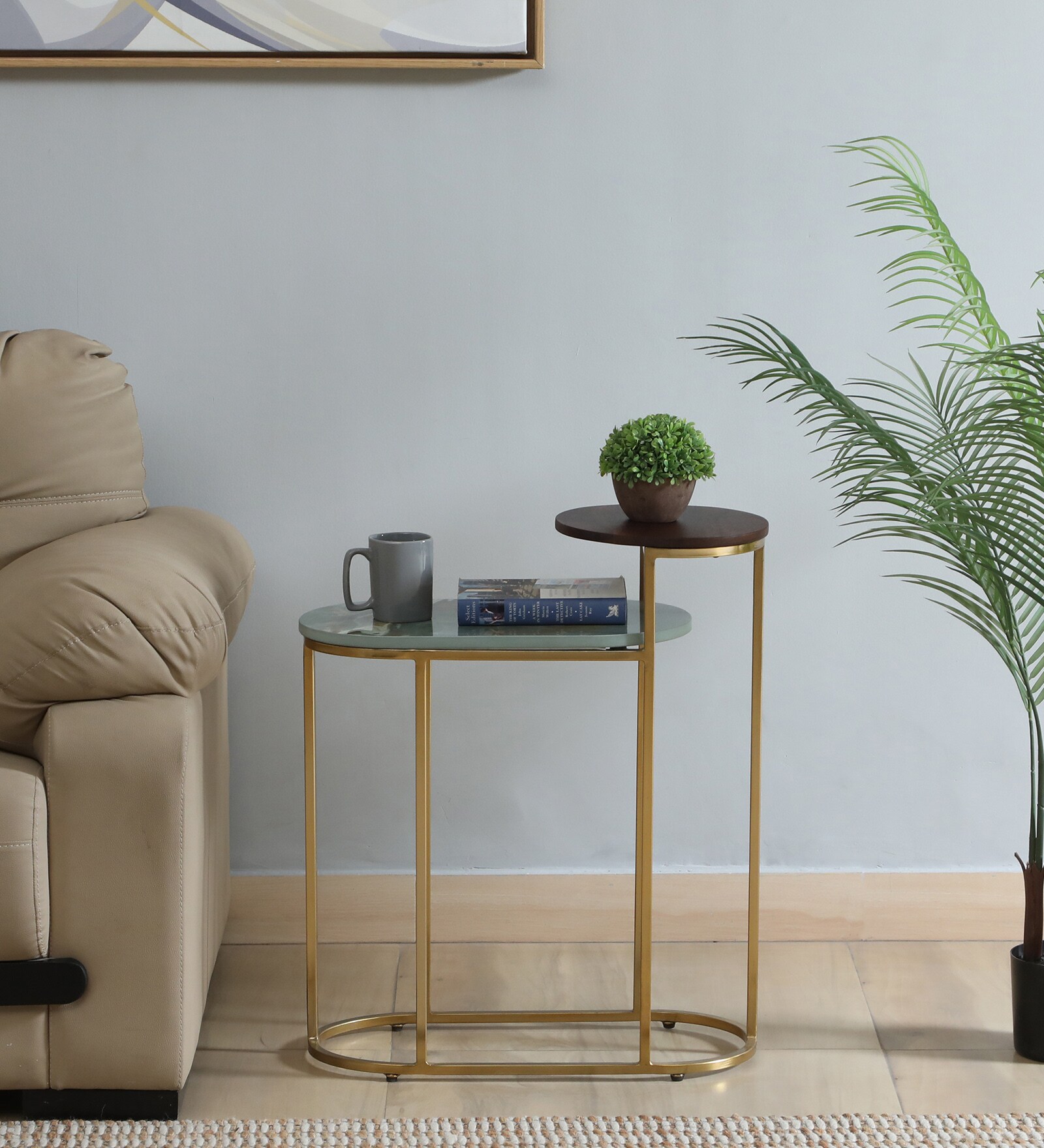 Mette Onex Porcelain Top End  Table With Gold Finish