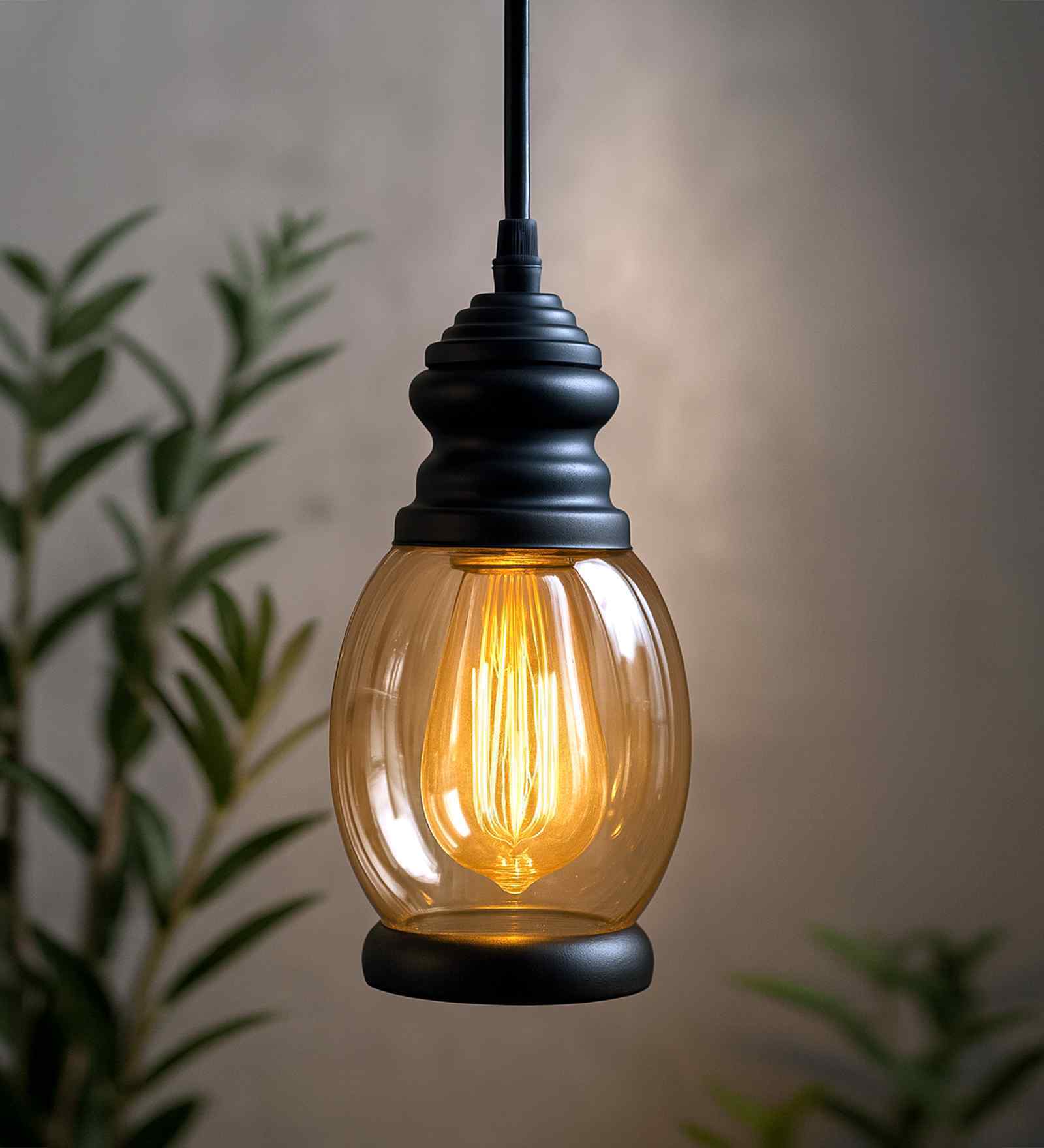 Metz Black Glass Hanging Light