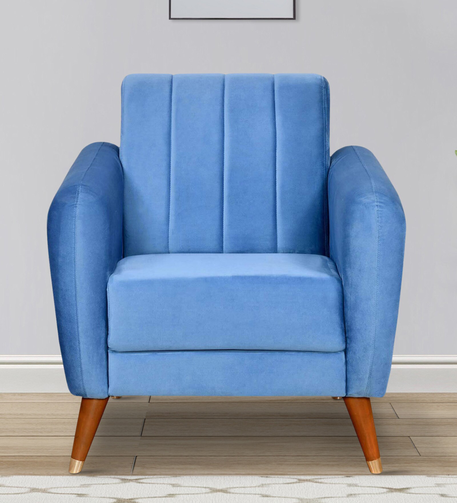 Meville Fabric 1 Seater Sofa in Powder Blue Colour