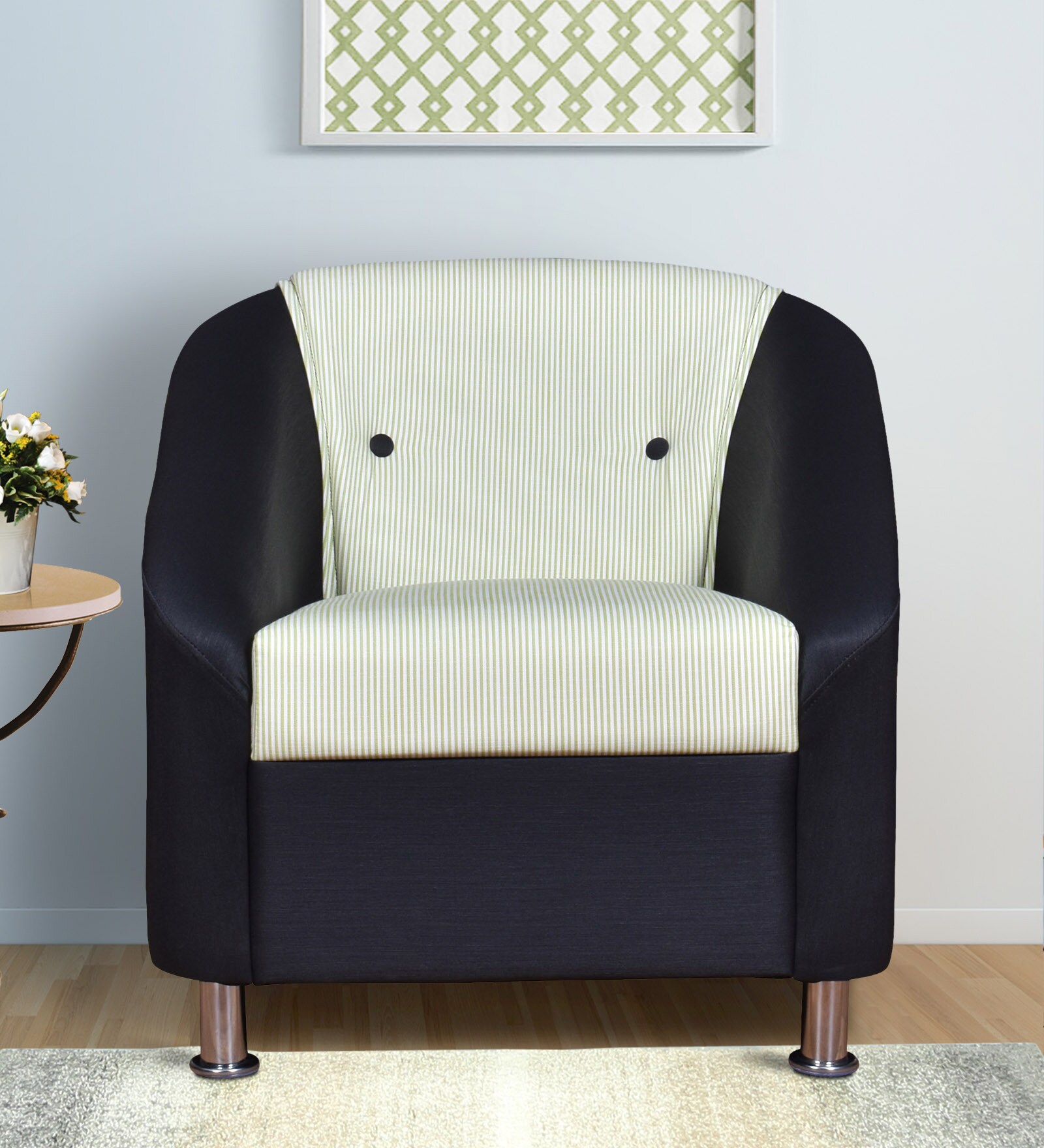 Mexico Leatherette 1 Seater Sofa in Black Ivory Colour