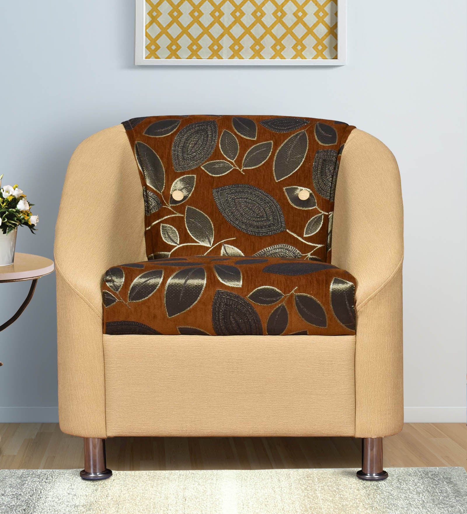 Mexico Leatherette 1 Seater Sofa in Brown Ivory Colour