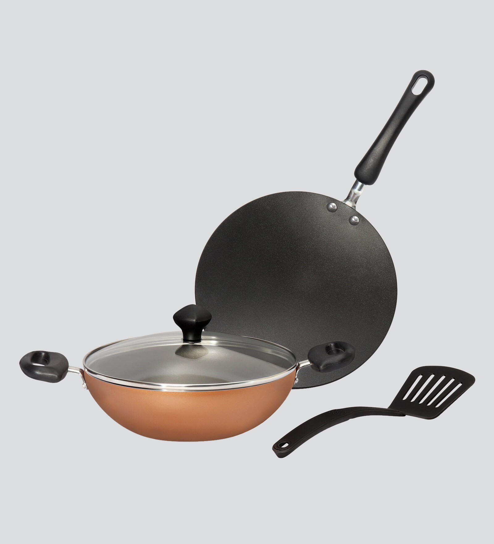 Buy Aluminium NonStick CookwareSet of 3 with 1 Glass lid By Meyer