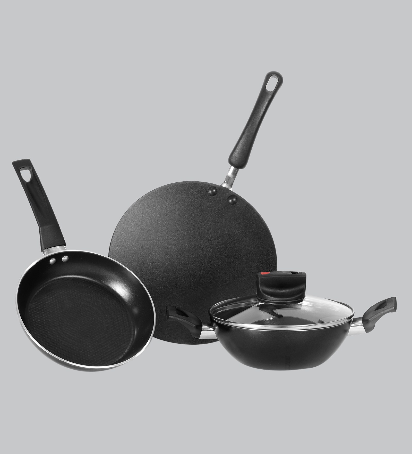 Buy Aluminium NonStick CookwareSet of 3 with 1 Glass lid By Meyer