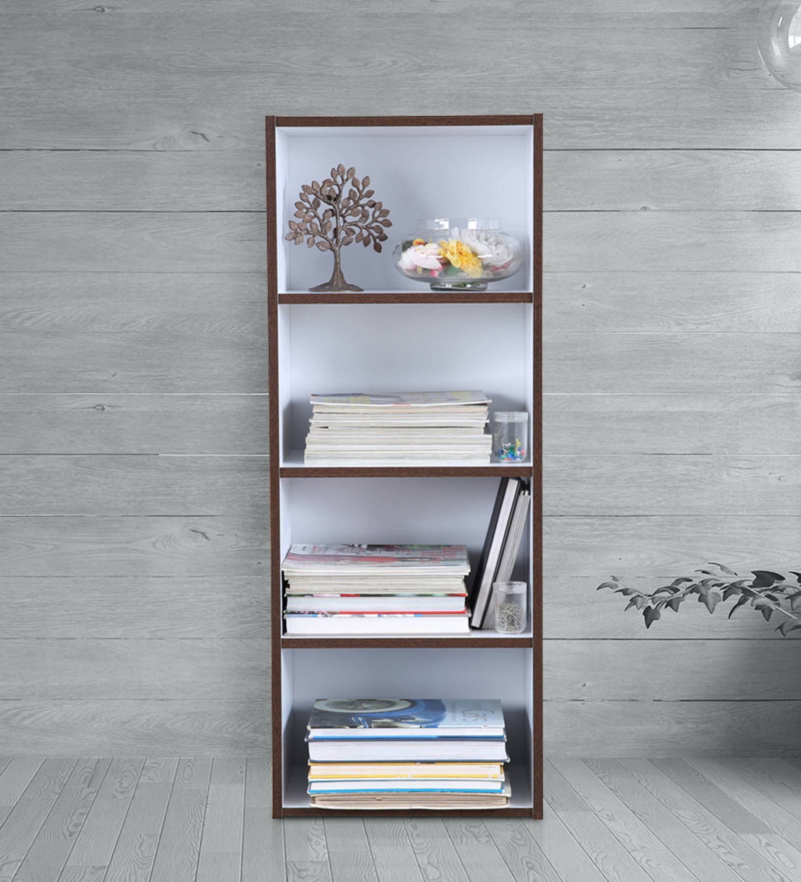 Mezzola 4 Tier Bookshelf in White & Wenge Finish