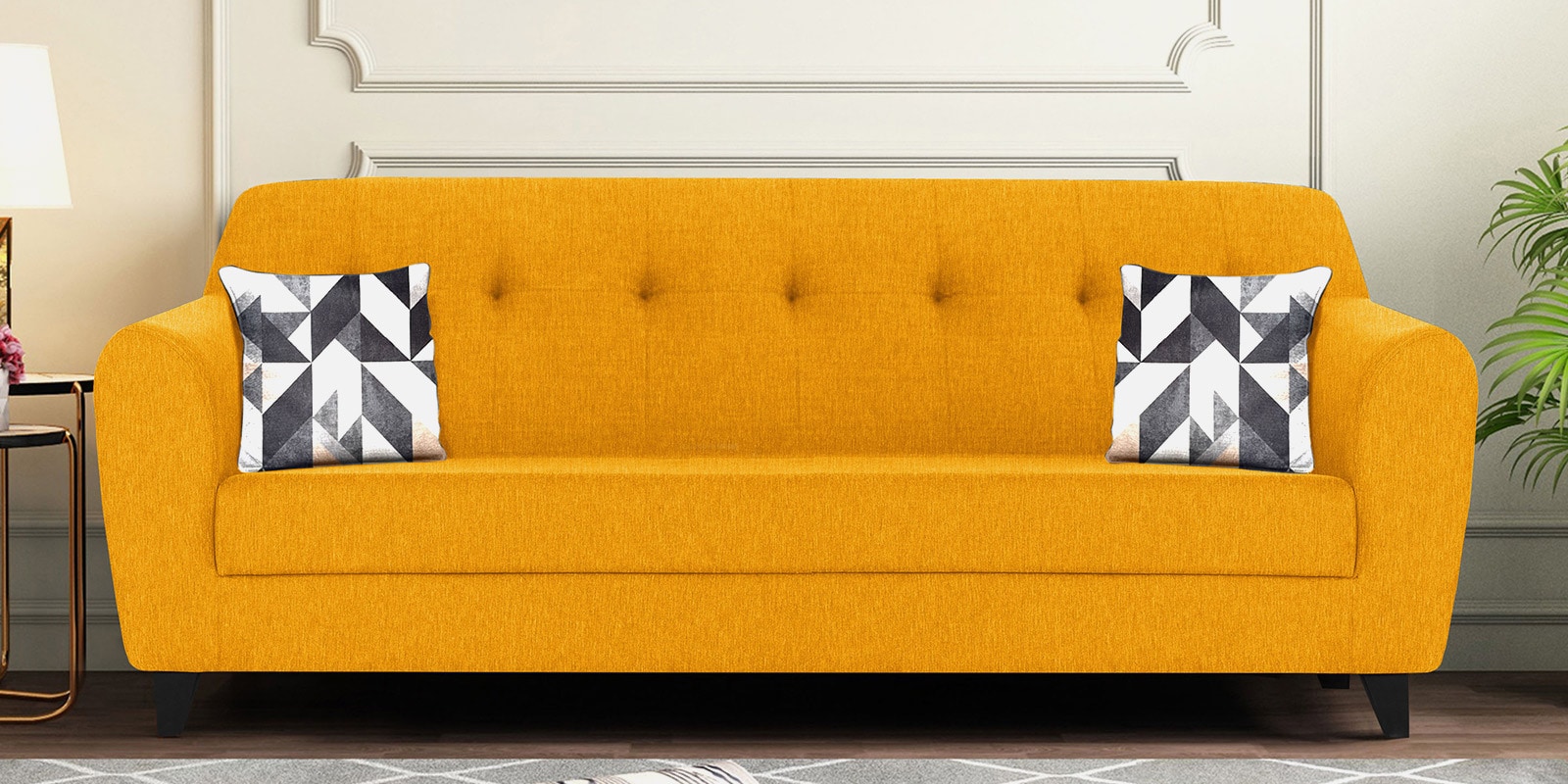 Melaan Fabric 3 Seater Sofa In Bold Yellow Color