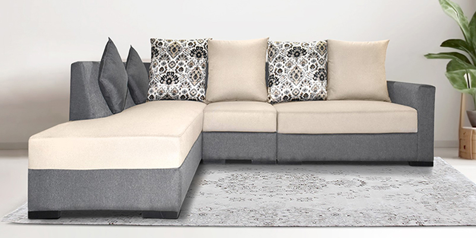 Melton Fabric RHS Sofa in Beige & Grey Colour