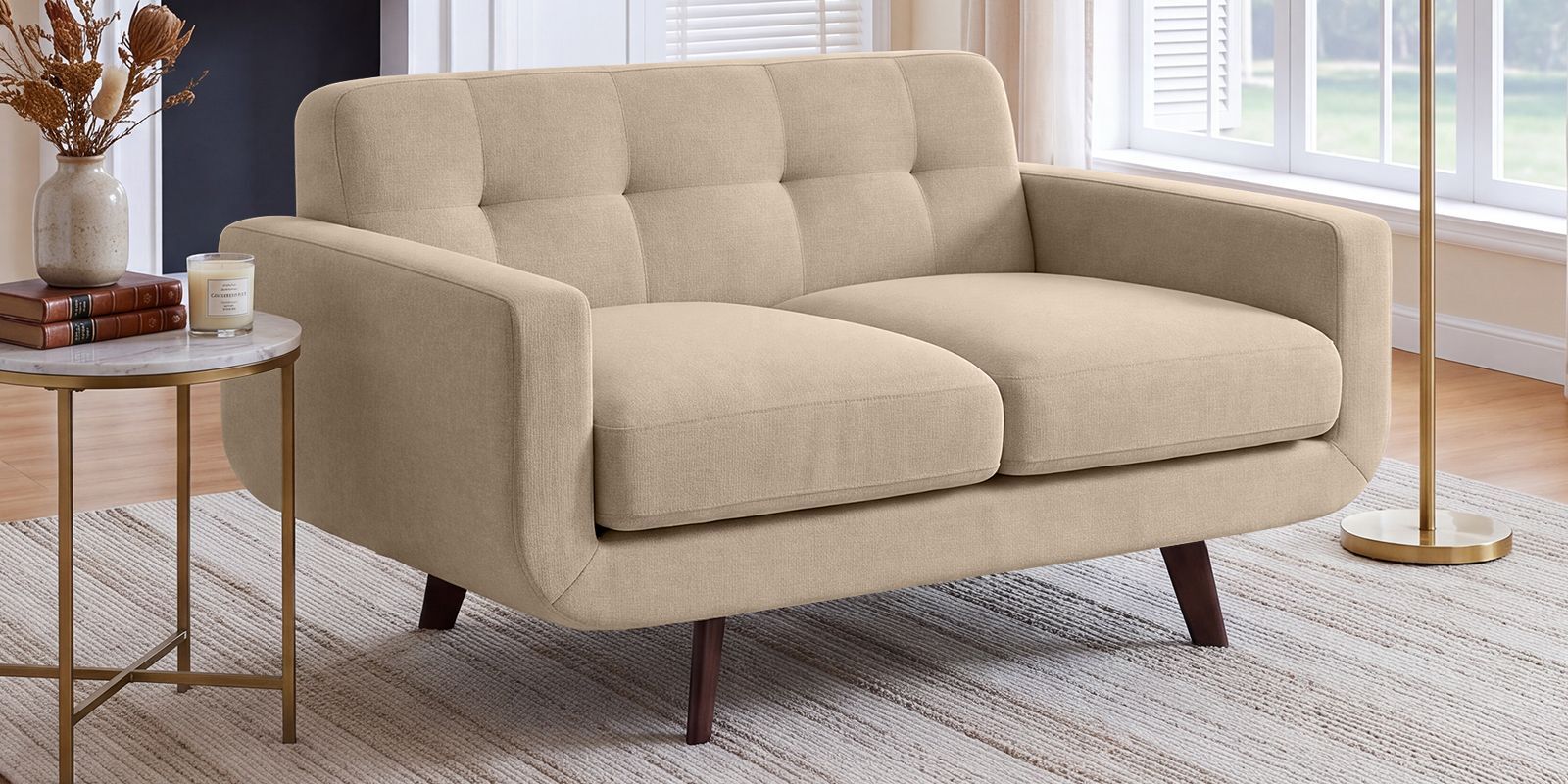 Mersela Velvet Fabric 2 Seater Sofa In Beige Colour