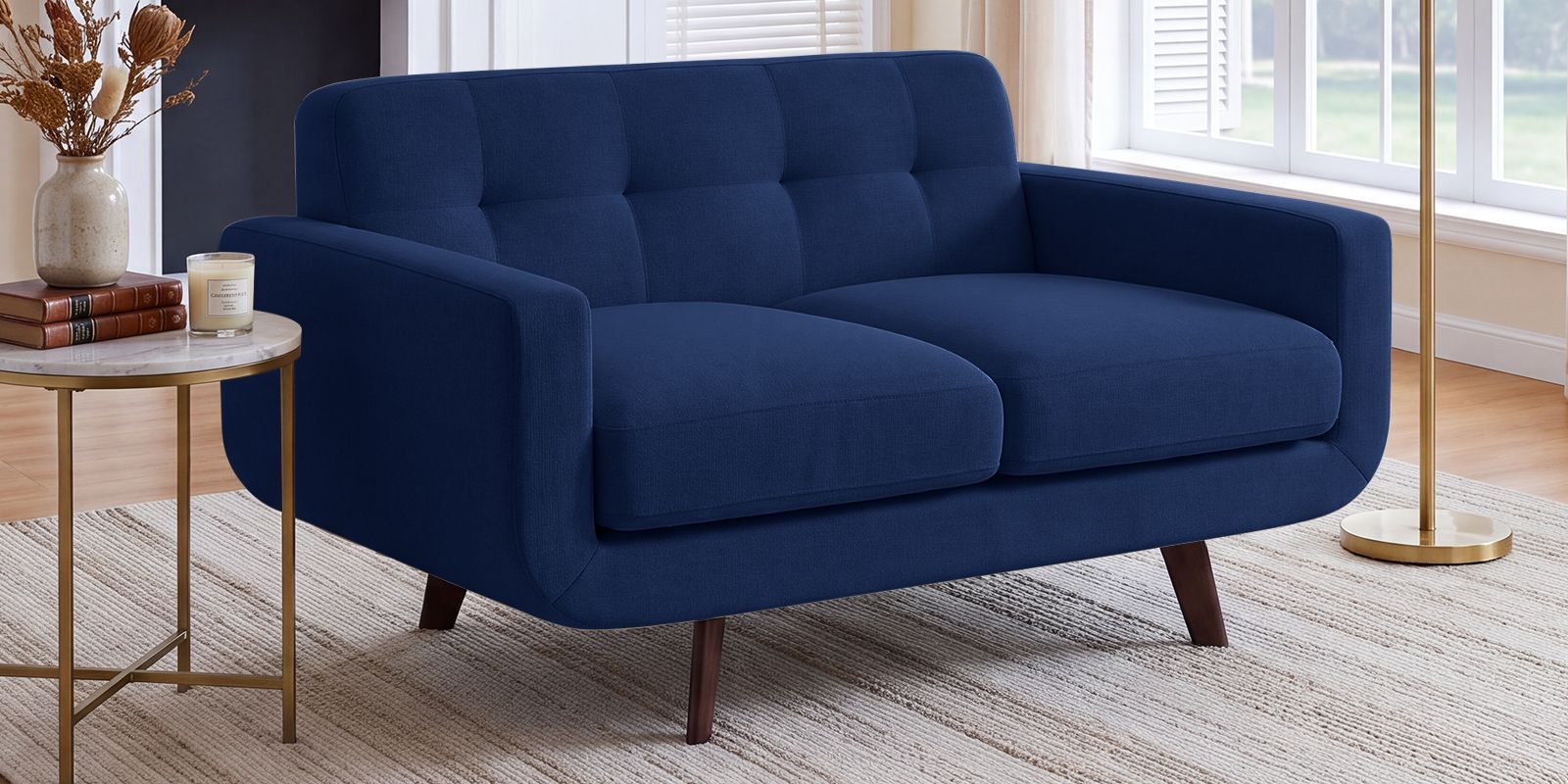Mersela Velvet Fabric 2 Seater Sofa In Blue Colour