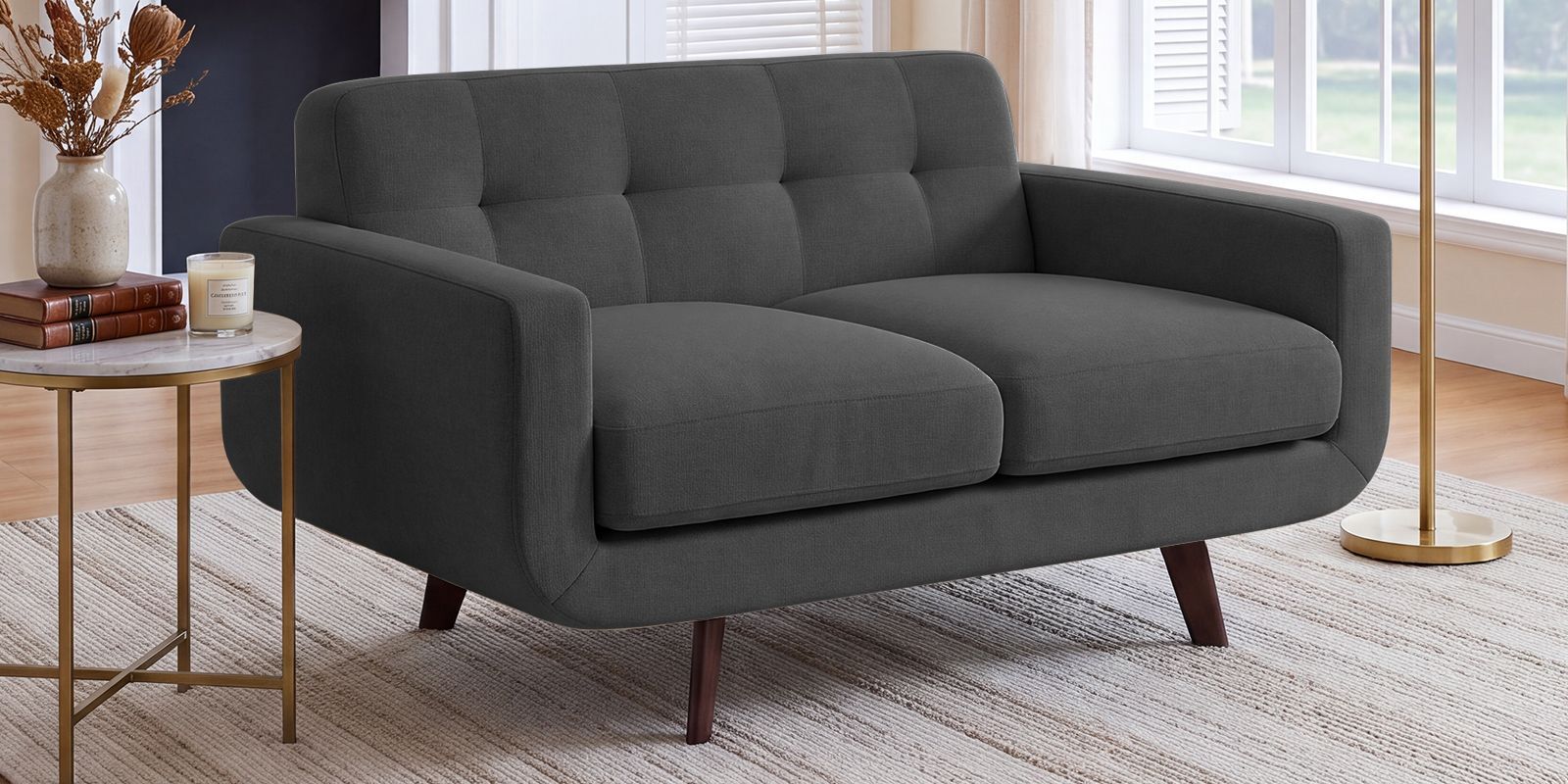 Mersela Velvet Fabric 2 Seater Sofa In Grey Colour