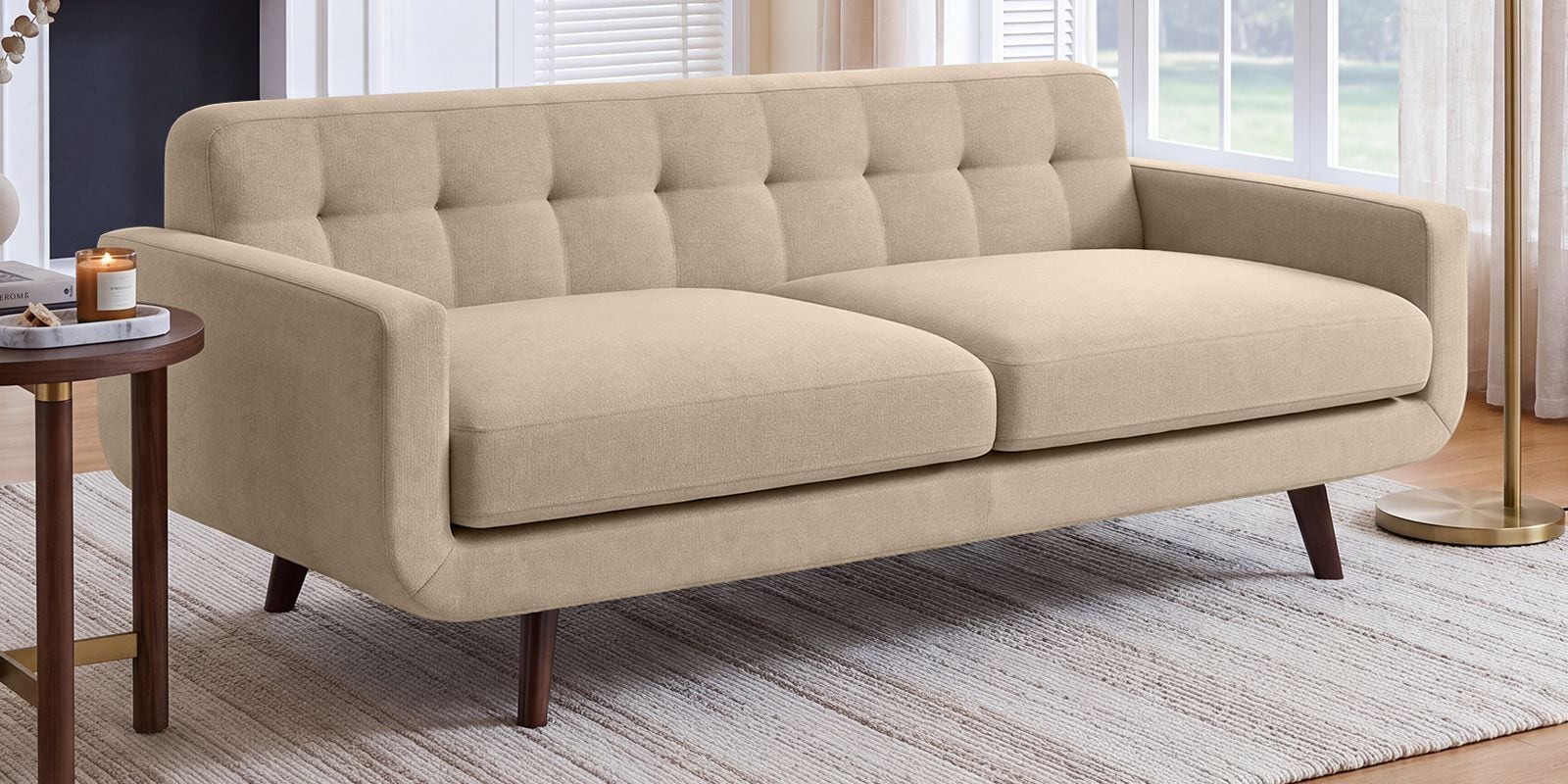Mersela Velvet Fabric 3 Seater Sofa In Beige Colour