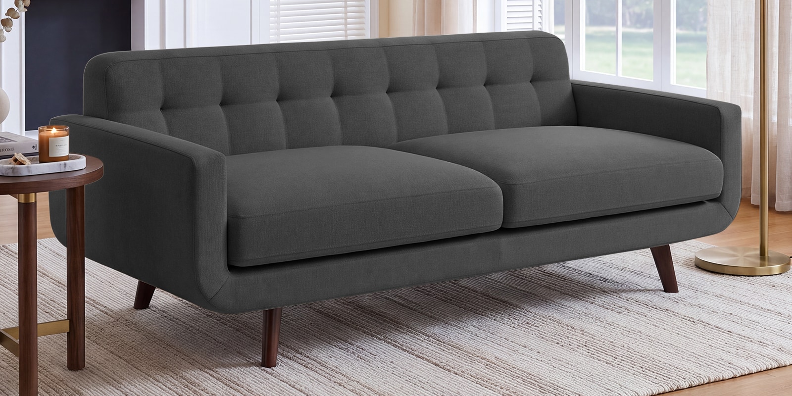 Mersela Velvet Fabric 3 Seater Sofa In Grey Colour
