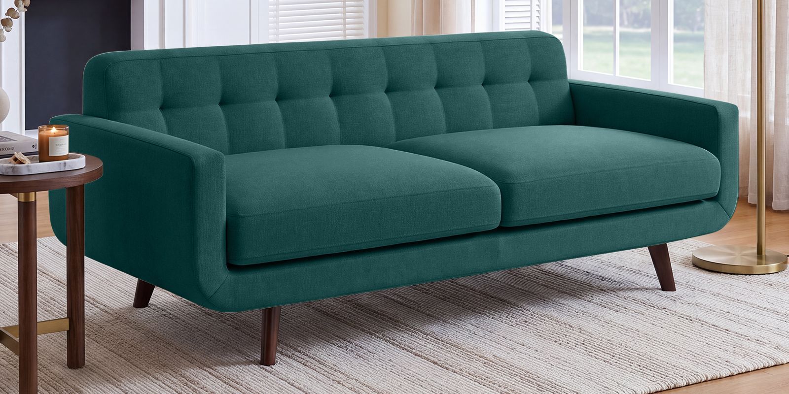 Mersela Velvet Fabric 3 Seater Sofa In Teal Green Colour