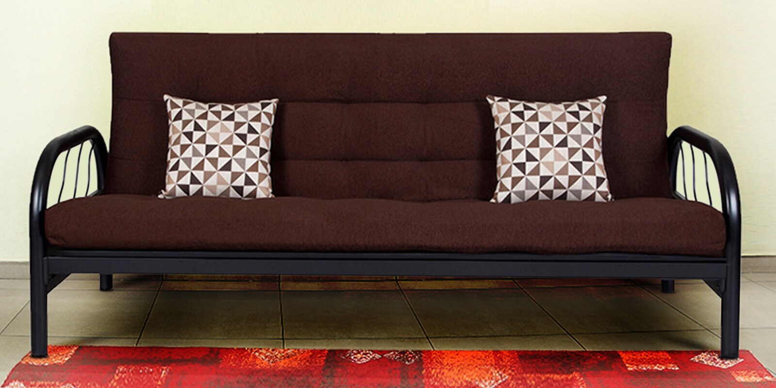 Buy Beirut Metallic Three Seater Sofa cum Bed with Brown Mattress by
