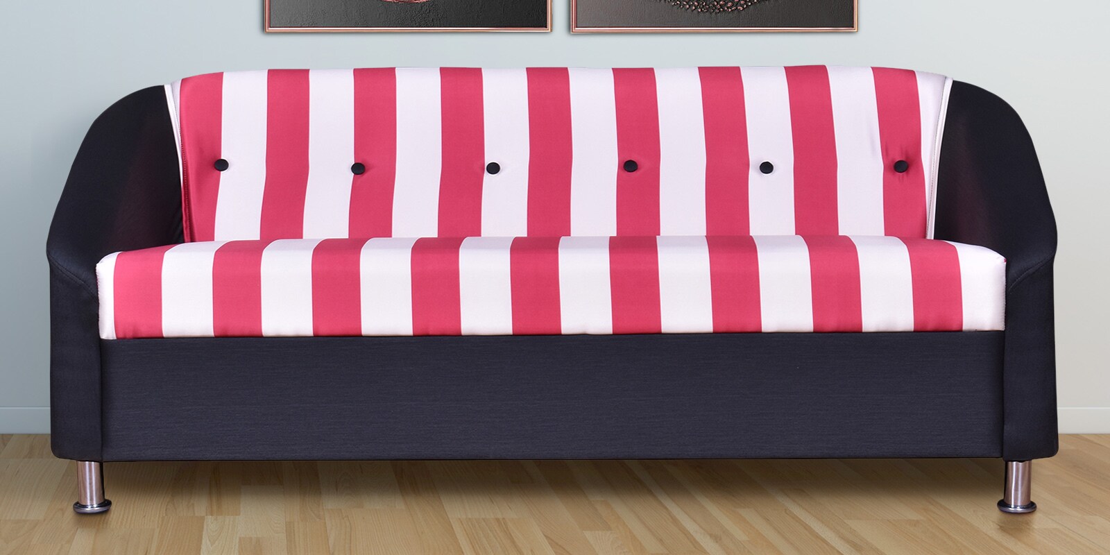 Mexico Leatherette 3 Seater Sofa in Black Pink Stripe Colour