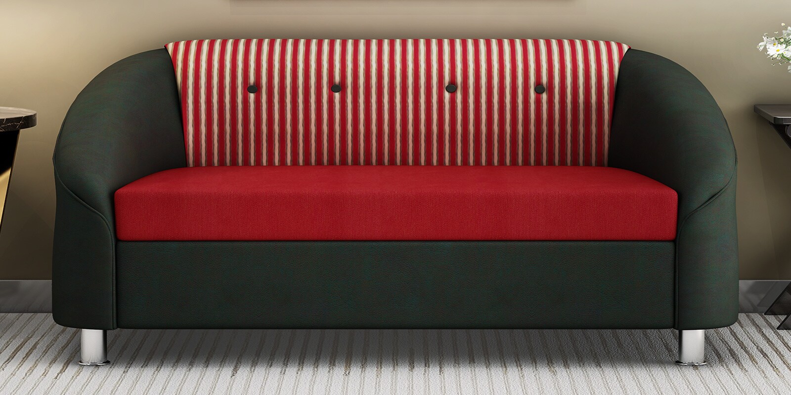 Mexico 2 Seater Sofa in Red & Black Colour Mexico 2 Seater Sofa in Red & Black Colour