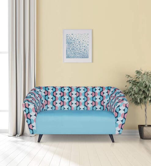 Meadow Fabric 3 seater Sofa In Geo Blue Colour