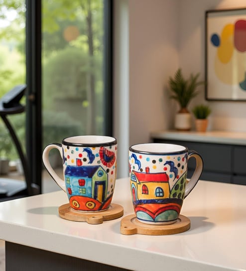 Meadow Morning Coffee Mug Set of 2 (275 ML Each) Microwave Safe Coffee Mug