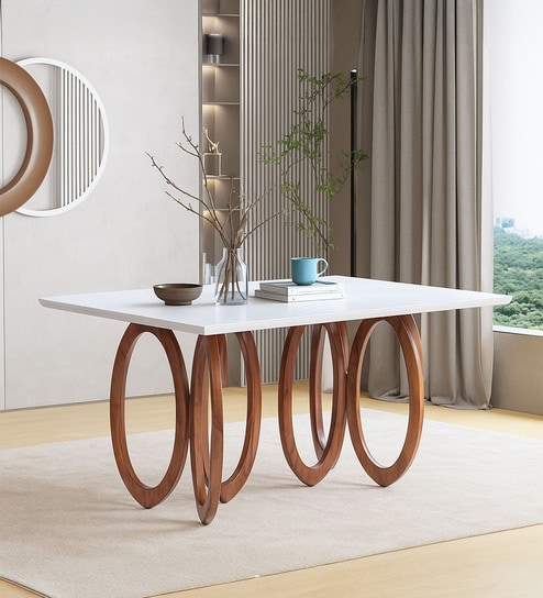 Meadowbrook Marble Top 6 Seater Dining Table With In Textured White Color