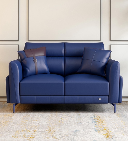 Meagan Leatherette 2 Seater Sofa In Blue Colour