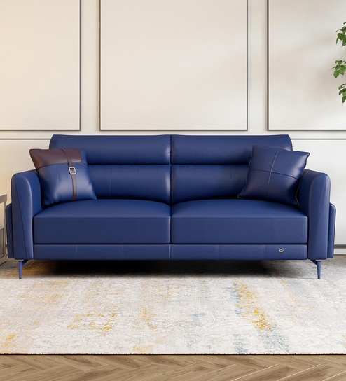 Meagan Leatherette 3 Seater Sofa In Blue Colour