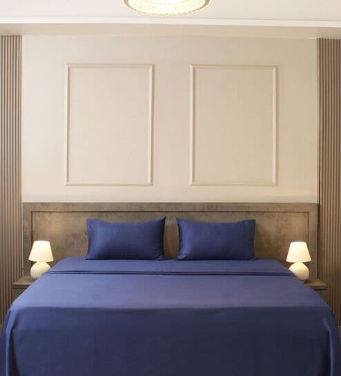 Med Blue 400TC  Solid Embroidery Superking Bedsheet with 2 Pillow Covers