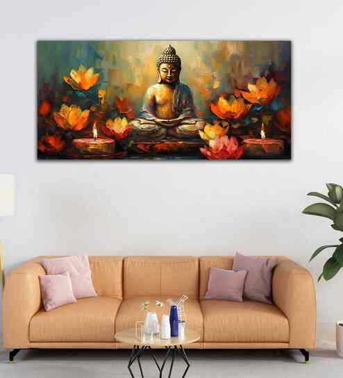 Meditating Buddha With Lotus Flower Canvas Wall Painting