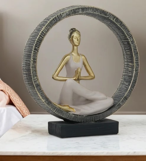 Meditation Yoga Figurine | Resin Material | On Base used Felt for Grip and Table Protect | Ideal for Table Decor and Shelves Showpiece