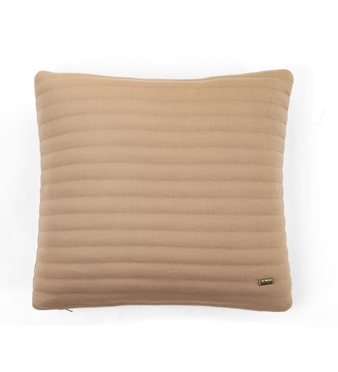 Medium Beige Shell 100% Cotton 16X16 Inches Knitted Cushion Cover With Filler