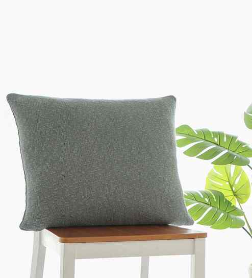 Medium Grey 100% Cotton Elegant 22X22 Inches Knitted Cushion Cover
