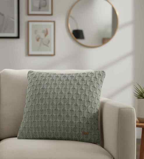 Medium Grey 100% Cotton Kelly 16X16 Inches Knitted Cushion Cover