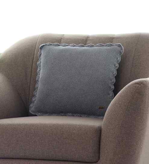 Medium Grey Melange 100% Cotton Transfer 16X16 Inches Knitted Cushion Cover