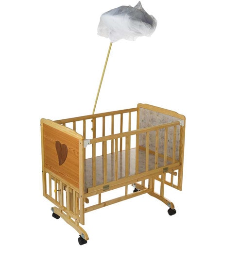 Buy Wooden Baby Crib With Swing Mosquito Net In Brown By Mee Mee